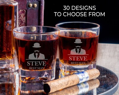Groomsmen Glass, Custom Best Man Gift, Whiskey Glasses, Bourbon Glasses, Scotch Glass, Engraved Rocks Glass, Personalized Whiskey Glass - image1